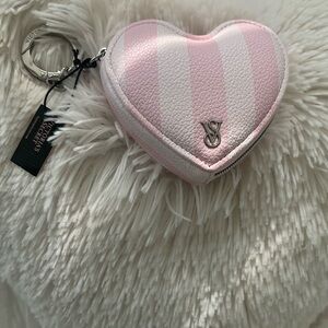 Victoria's Secret Pink Striped Heart Keychain Holder NWT